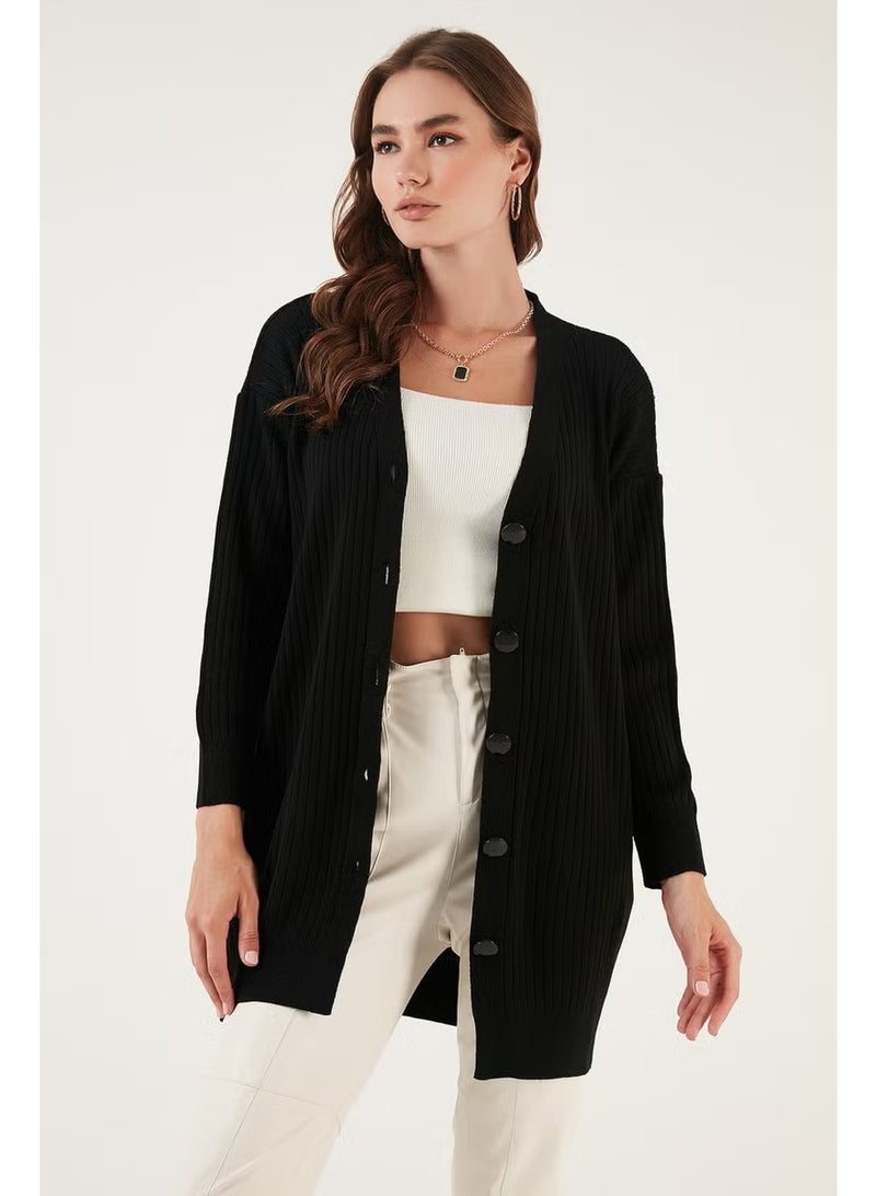 Lela V Neck Buttoned Long Knitted Cardigan Women's Cardigan 4616040Y - Image 1